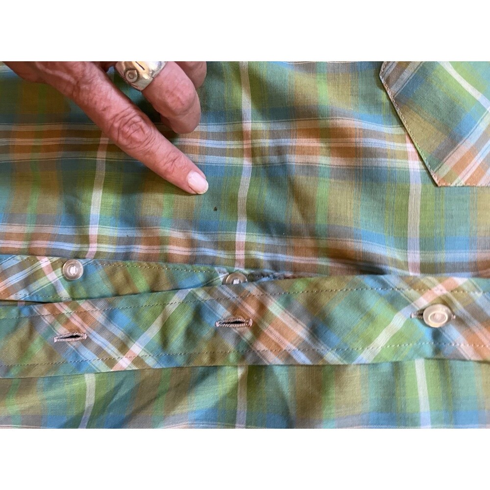 Vintage Men’s Team Tex Western Cut Short Sleeve Button Shirt XL Slim Green Plaid - Picture 4 of 9